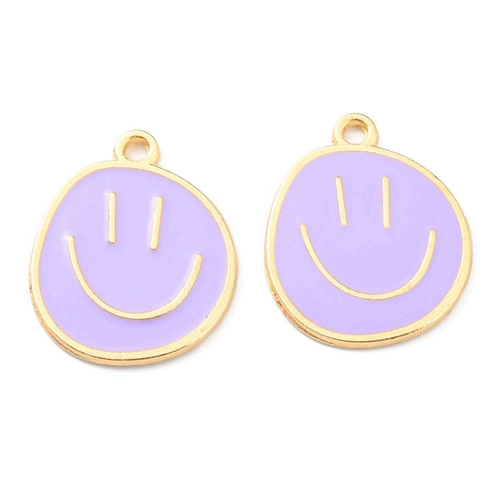 Emaille smiley paars/goud 24mm-bedels-Kraaltjes van Renate