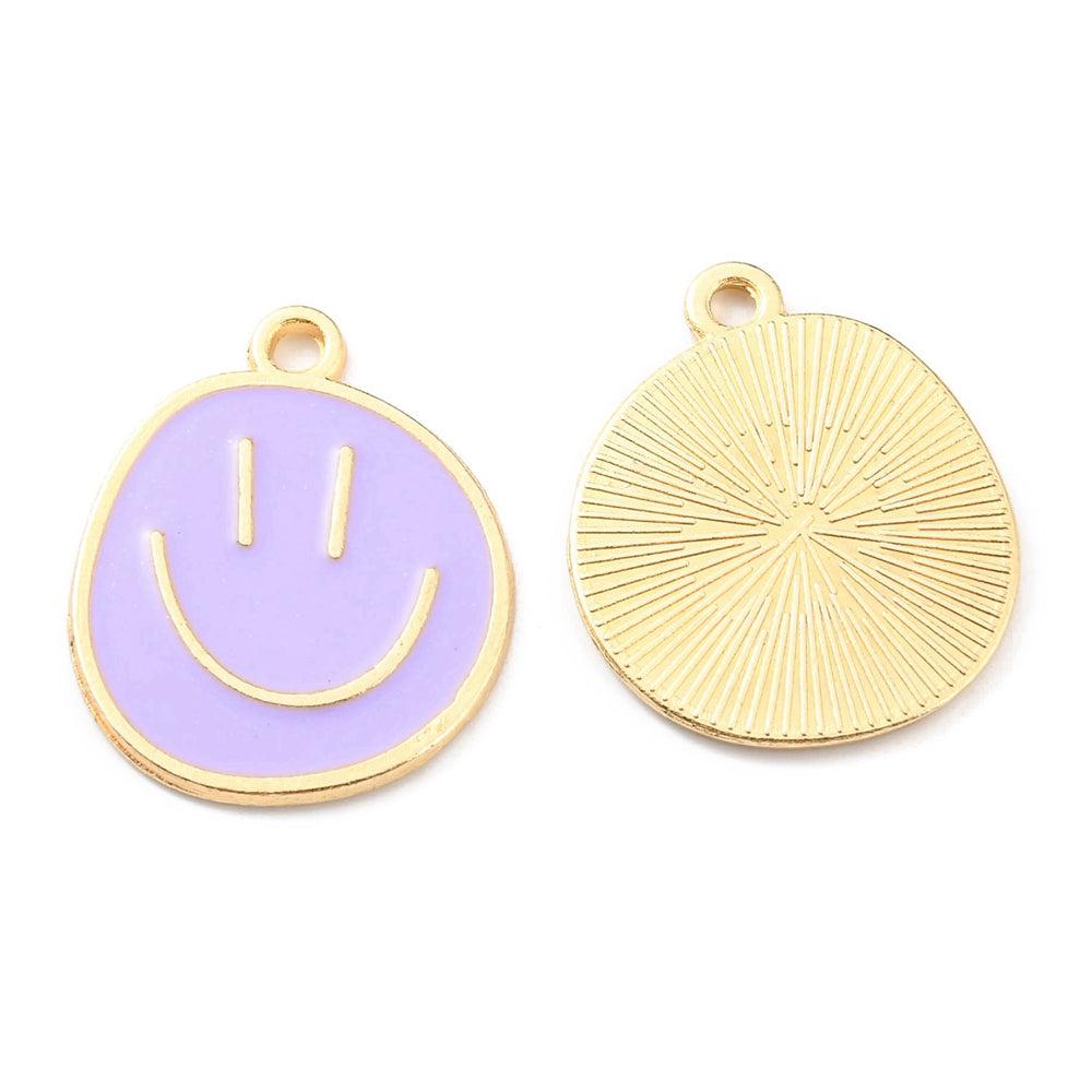 Emaille smiley paars/goud 24mm-bedels-Kraaltjes van Renate