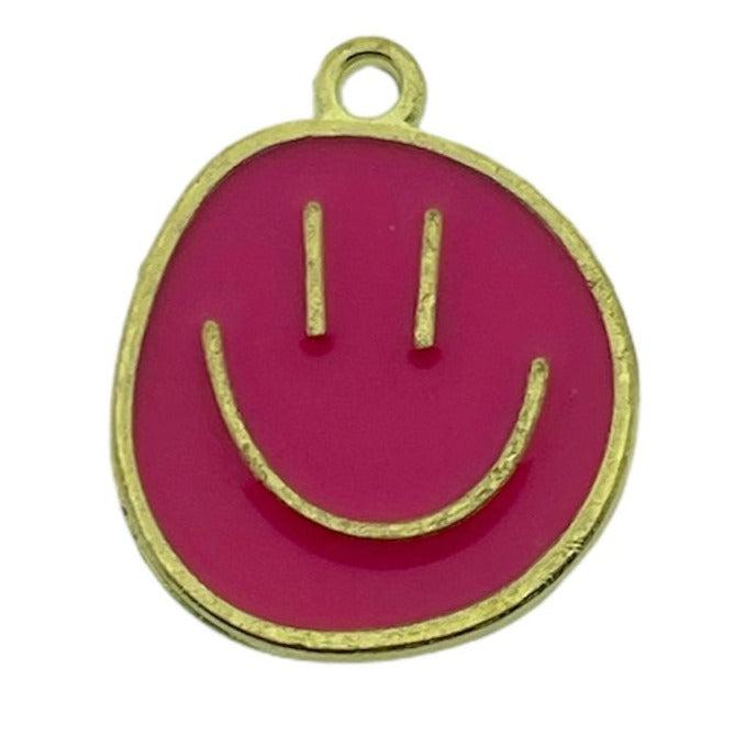 Emaille smiley roze/goud 24.5x20x1.5mm-bedels-Kraaltjes van Renate