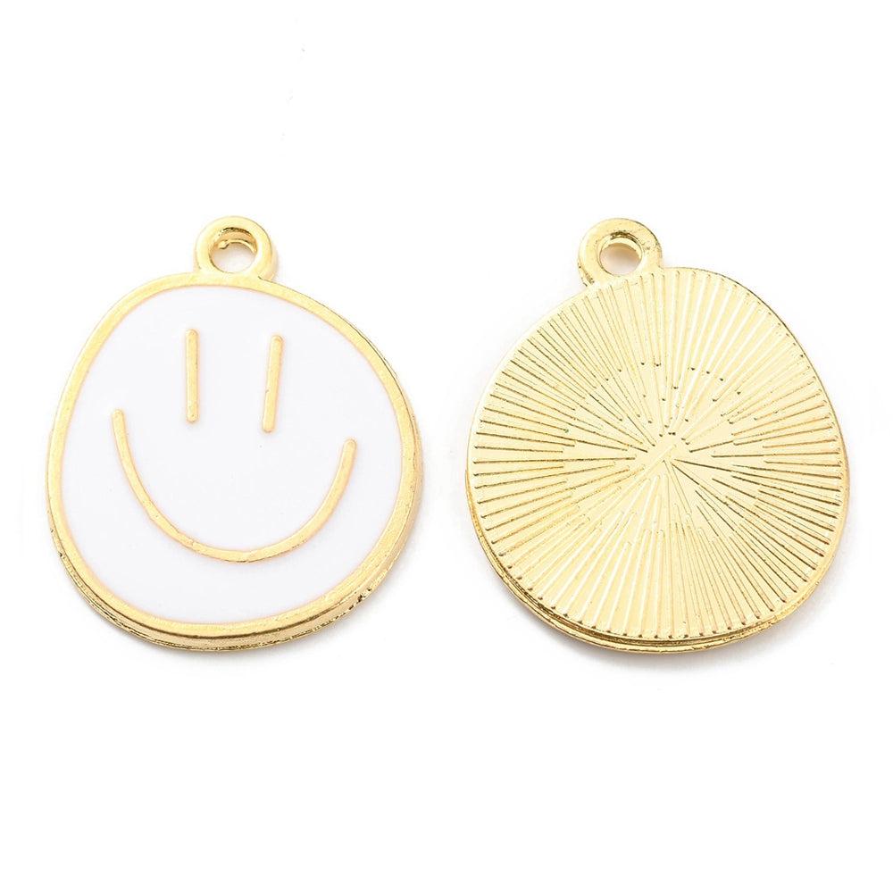 Emaille smiley wit/goud 24mm-bedels-Kraaltjes van Renate