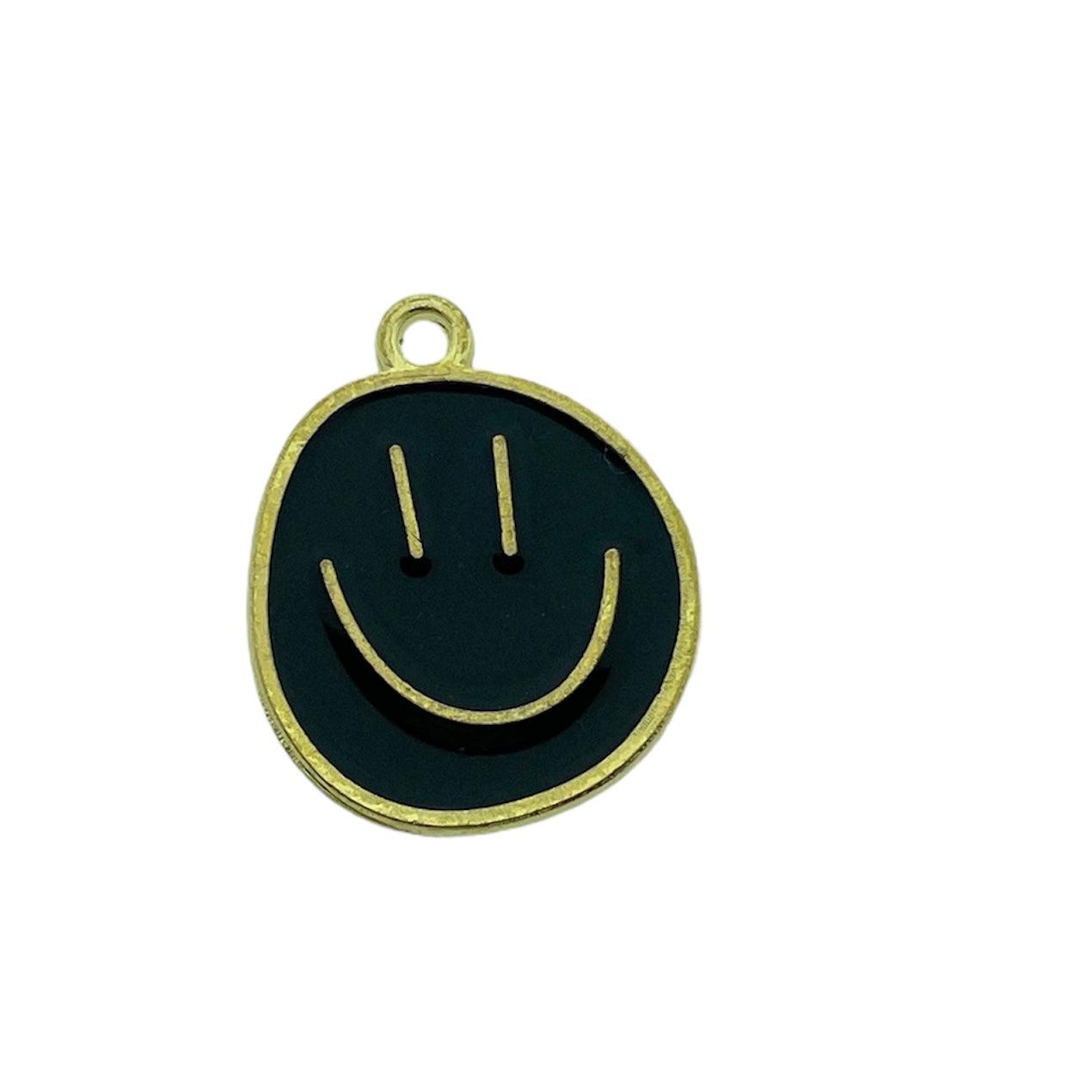 Emaille smiley zwart/goud 24.5x20x1.5mm-bedels-Kraaltjes van Renate