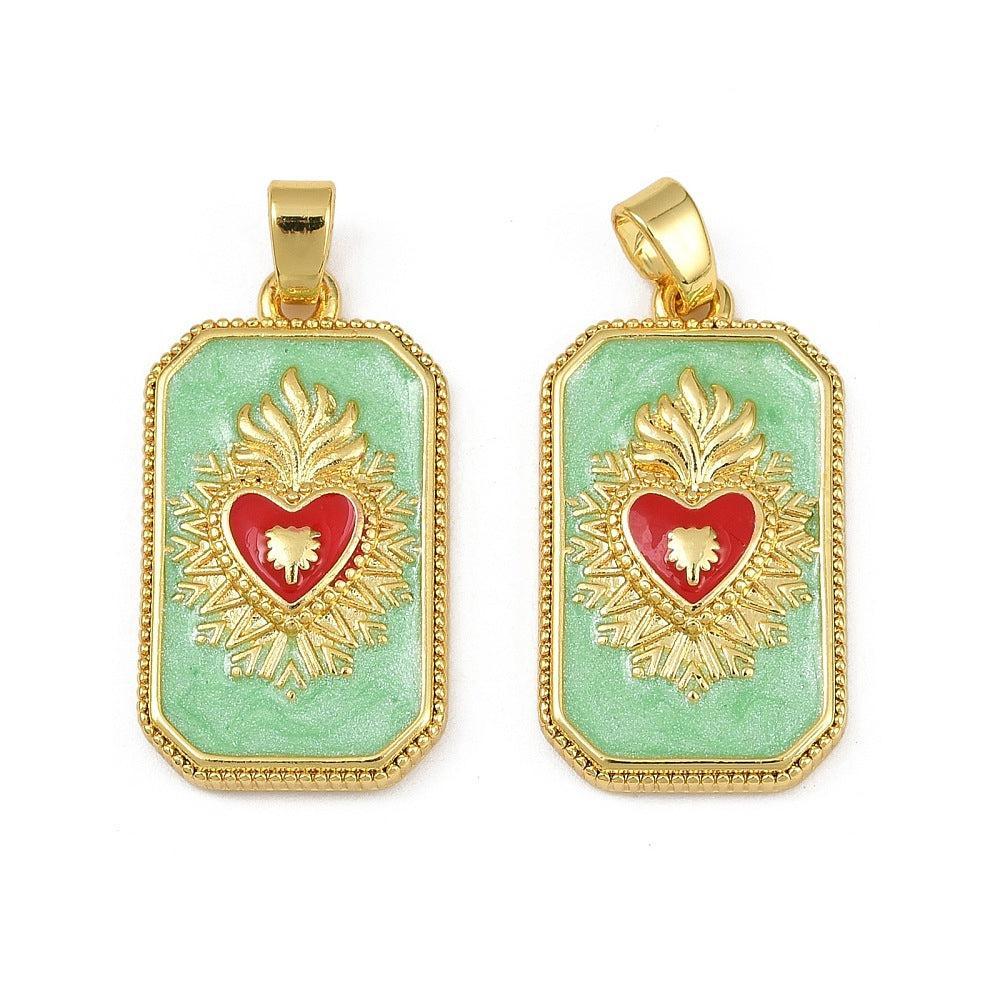 Emaille tarot bedel groen met rood hart 15.5mm x 27.5mm-bedels-Kraaltjes van Renate