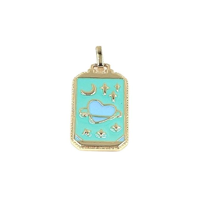 Emaille tarot maan&ster turquoise 31x14mm-bedels-Kraaltjes van Renate