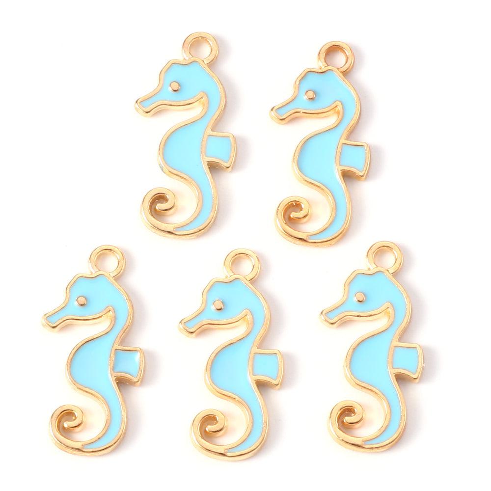 Emaille zeepaardje blauw/goud 21x11mm-bedels-Kraaltjes van Renate