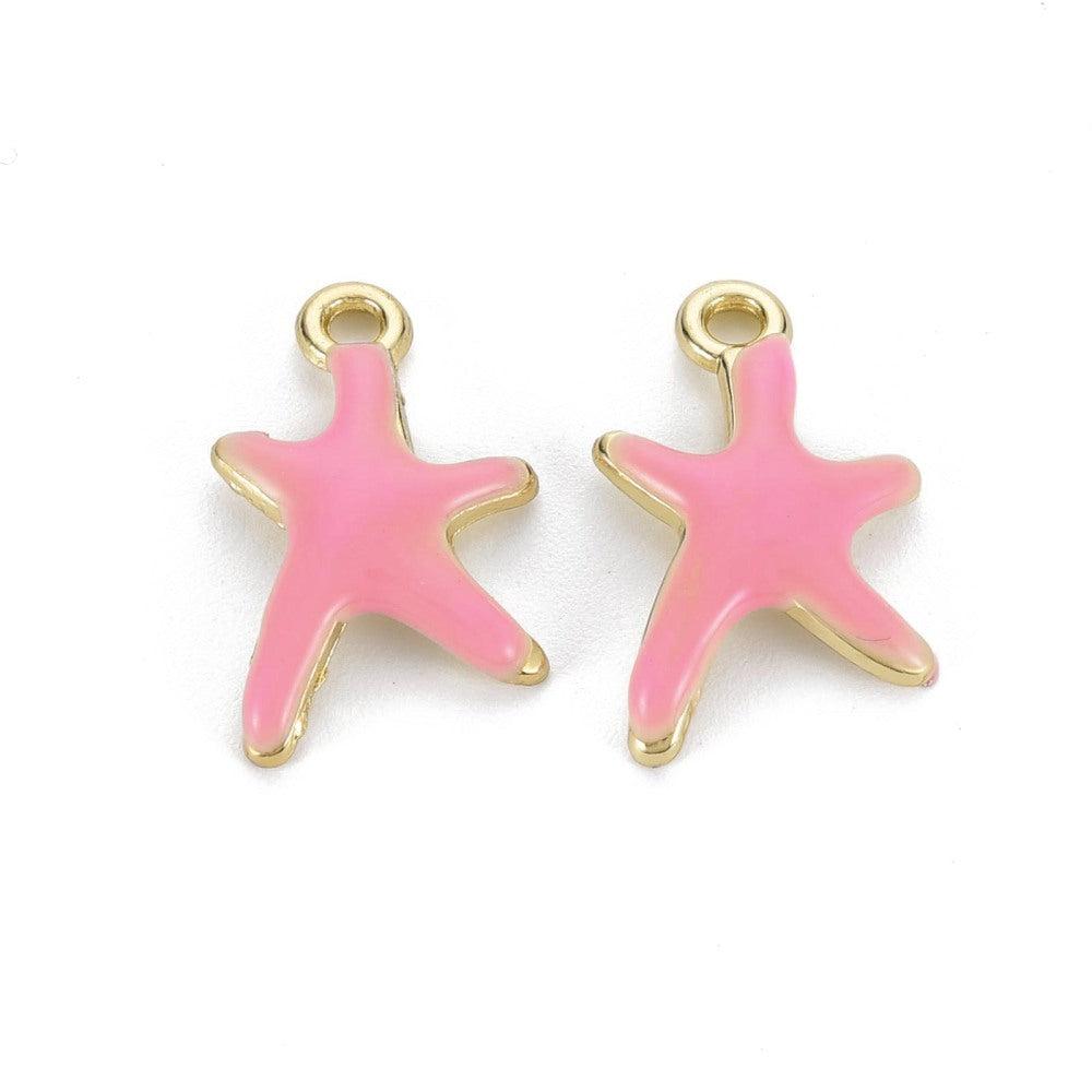 Emaille zeester flamingo/goud 17mm-bedels-Kraaltjes van Renate