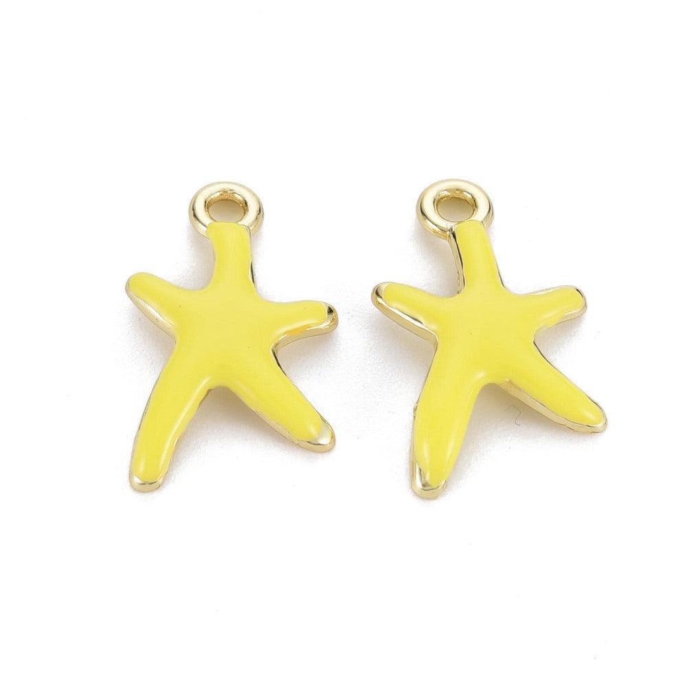 Emaille zeester geel/goud 17mm-bedels-Kraaltjes van Renate