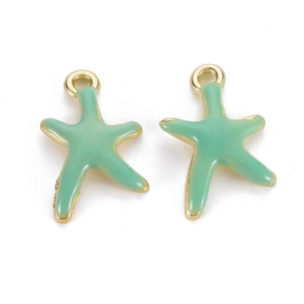 Emaille zeester groen/goud 17mm-bedels-Kraaltjes van Renate