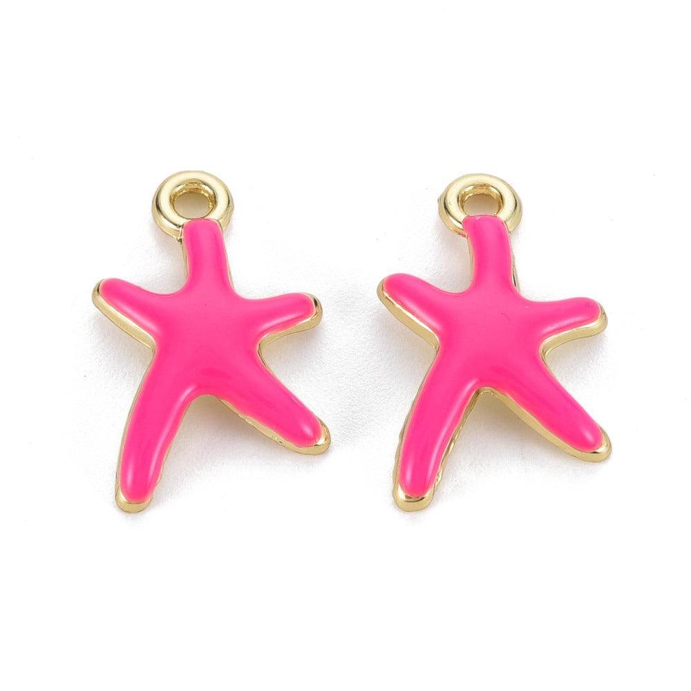 Emaille zeester neon roze/goud 17mm-bedels-Kraaltjes van Renate