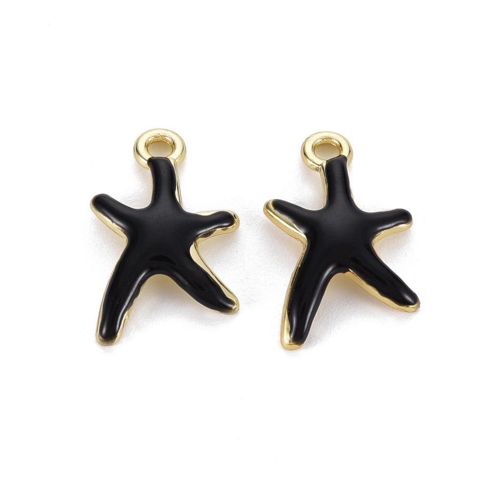 Emaille zeester zwart/goud 17mm-bedels-Kraaltjes van Renate