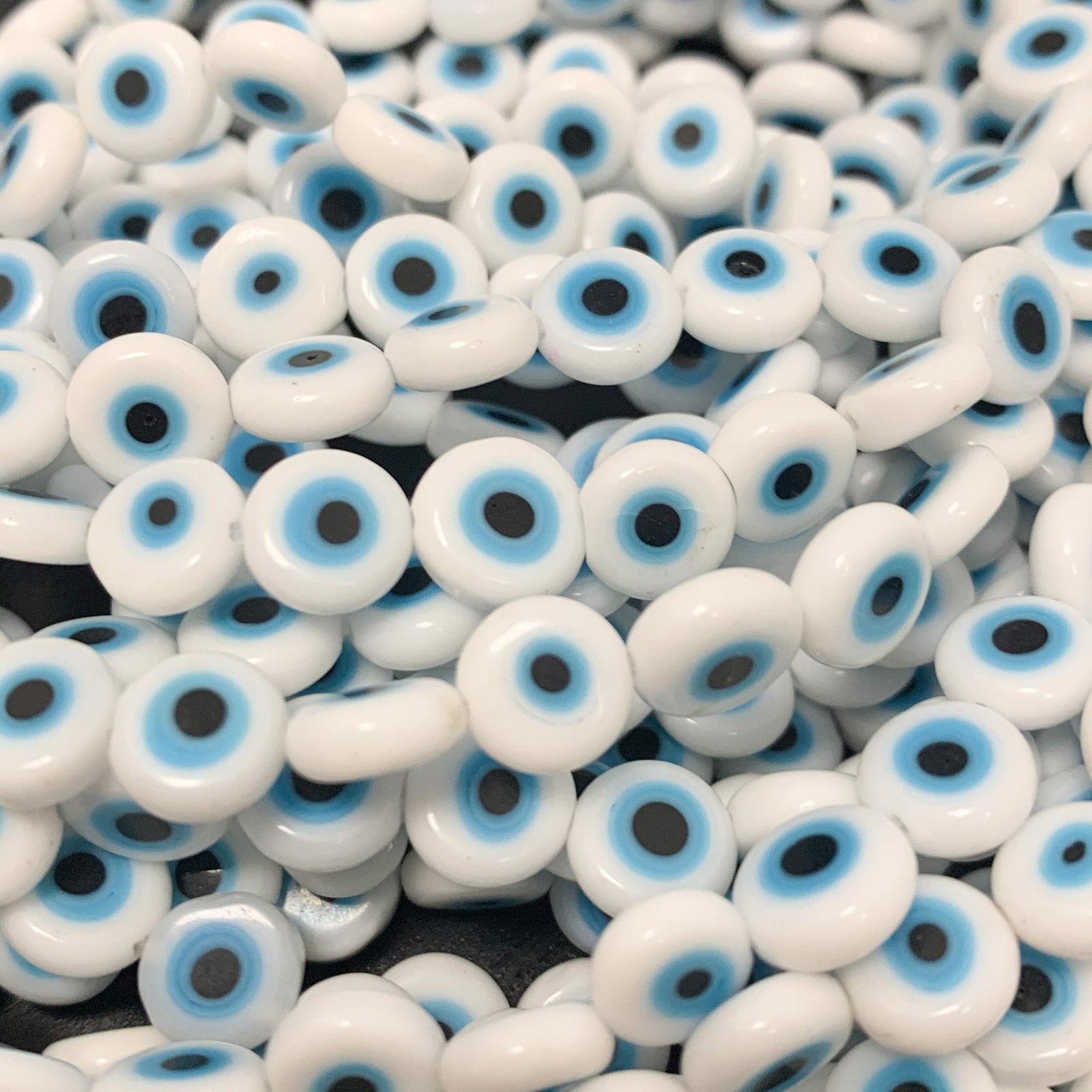 Evil eye kraal plat blauw 8x3mm - 6 stuks-Kraaltjes van Renate