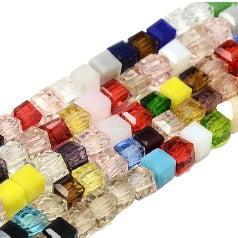 Facet Cube Beads mixed color 4mm - ±100 stuks-Kralen-Kraaltjes van Renate