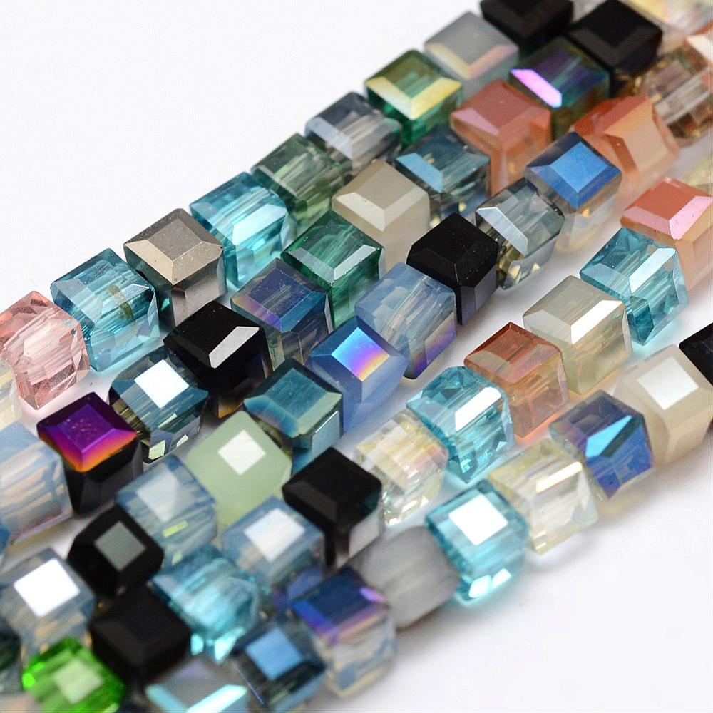 Facet Cube Beads mixed gekleurd 4mm - ±50 stuks-Kralen-Kraaltjes van Renate