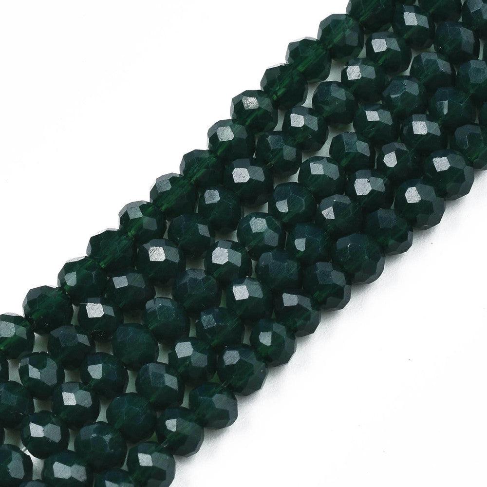 Facet Glass Bead dark green 3.5x3mm - ±125 stuks-Kralen-Kraaltjes van Renate