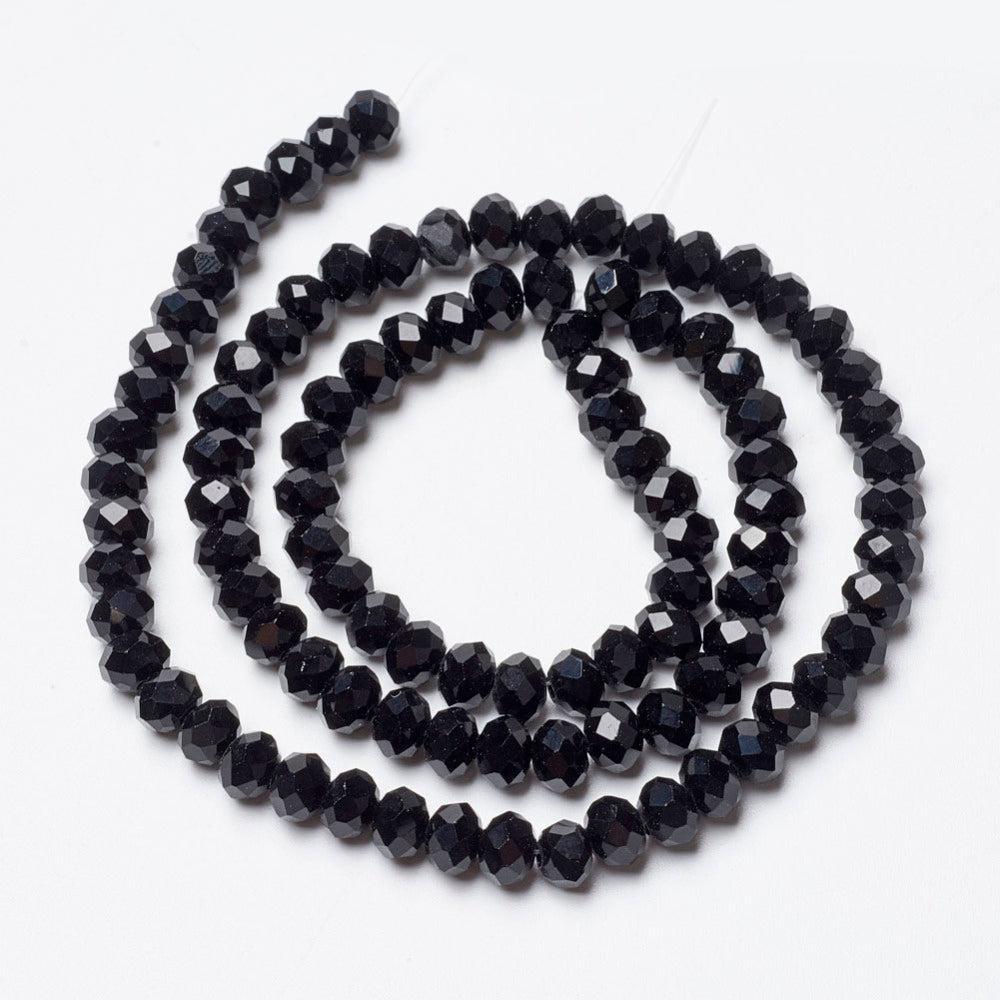 Facet Rondel Glaskralen Zwart 4x3mm - ±90 stuks-Kralen-Kraaltjes van Renate