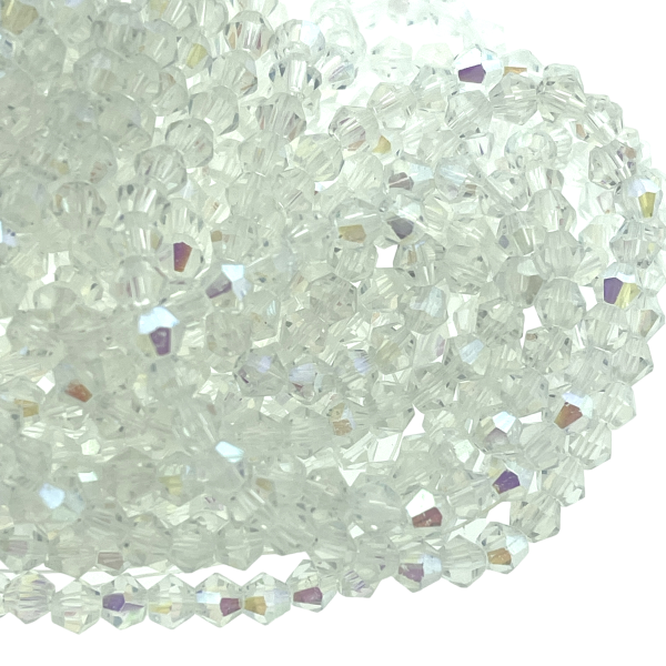 Facet electroplate bicone clear AB 3x2,5mm-Kralen-Kraaltjes van Renate