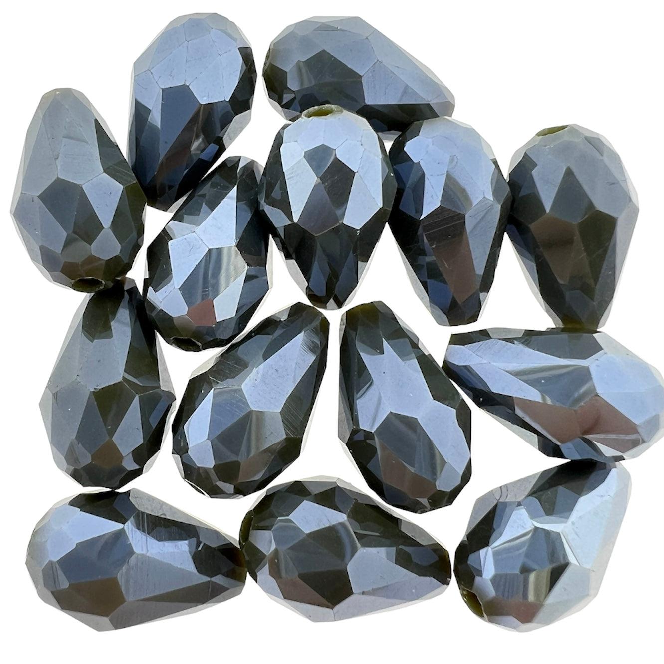 Facet kralen druppel grijs 15x10mm - per stuk-Kralen-Kraaltjes van Renate