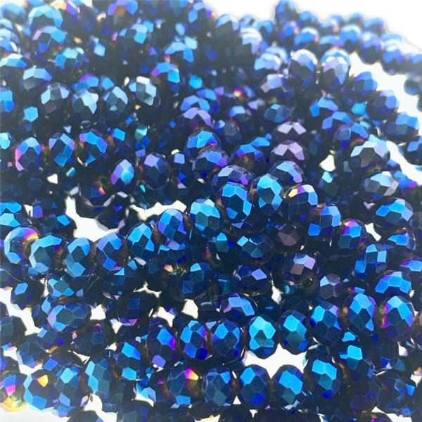 Facet rondel blauw AB glans 6x4mm - 90 stuks-Kralen-Kraaltjes van Renate