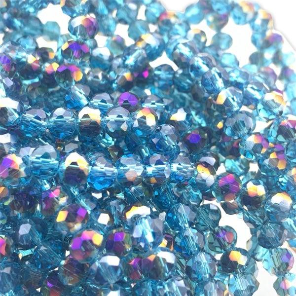 Facet rondel blauw transparant AB glans 6x4mm - 90 stuks-Kralen-Kraaltjes van Renate