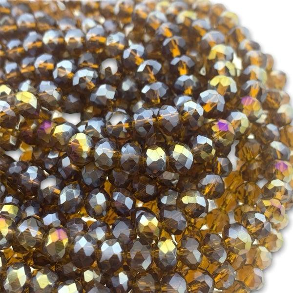 Facet rondel bruin transparant AB glans 6x4mm - 90 stuks-Kralen-Kraaltjes van Renate