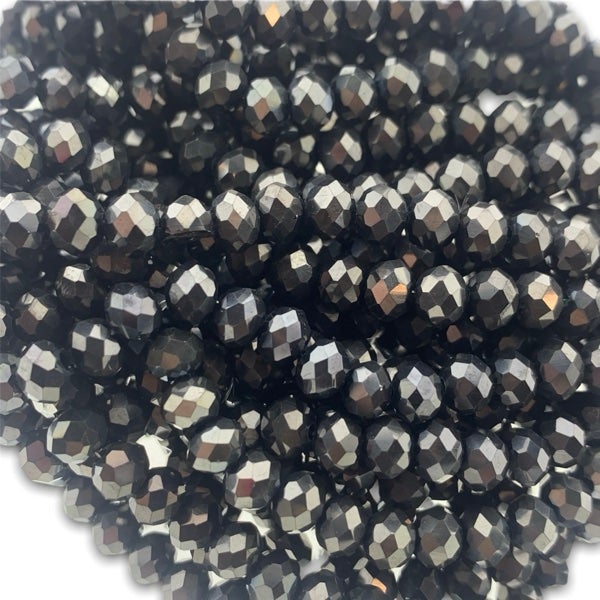 Facet rondel donkergrijs glans 6x4mm - 90 stuks-Kralen-Kraaltjes van Renate