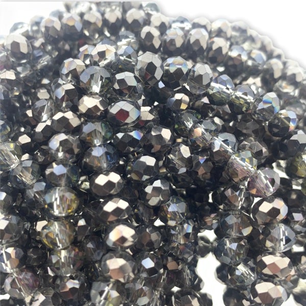 Facet rondel donkergrijs transparant glans 6x4mm - 90 stuks-Kralen-Kraaltjes van Renate