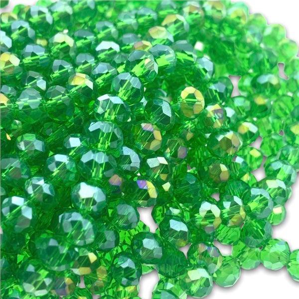 Facet rondel groen transparant AB glans 6x4mm - 90 stuks-Kralen-Kraaltjes van Renate