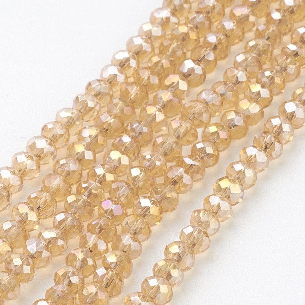 Facet rondelle AB plated 3x2mm wheat- per ±165 stuks-Kralen-Kraaltjes van Renate