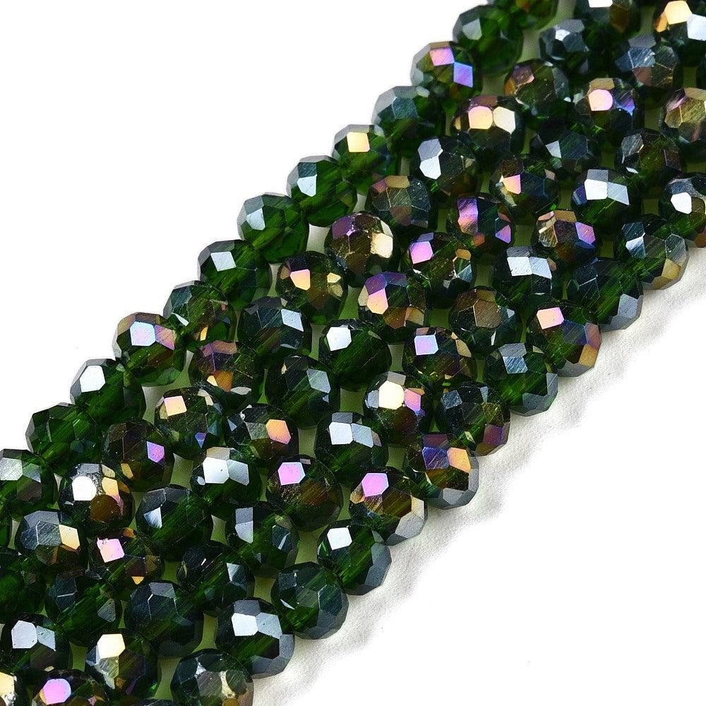 Facetkralen electroplated AB plated Dark Green 4x3mm - ±113 stuks-Kralen-Kraaltjes van Renate