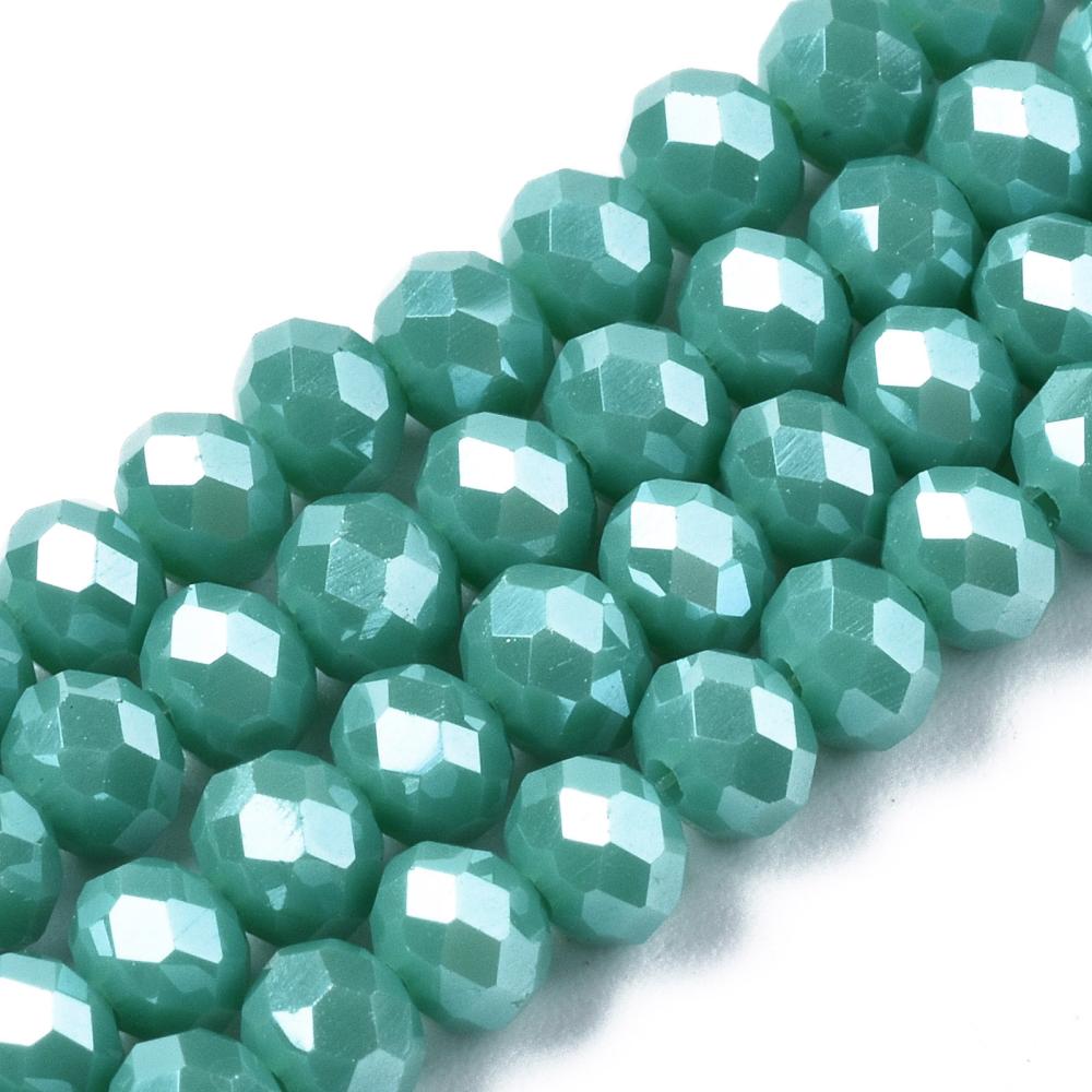 Facetkralen electroplated pearl luster plated Medium Turquoise 4x3mm - ±113 stuks-Kralen-Kraaltjes van Renate