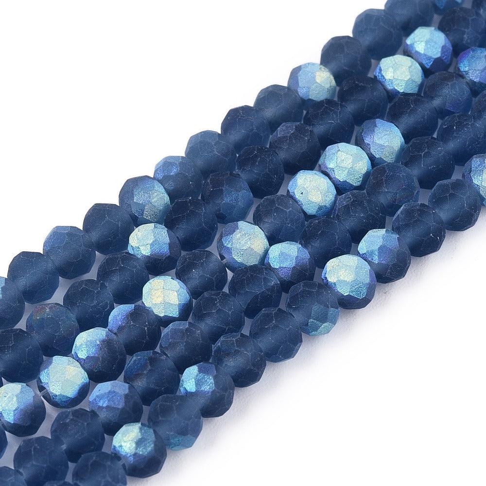 Facetkralen frosted AB plated blue 4x3,5mm - ±113 stuks-Kralen-Kraaltjes van Renate