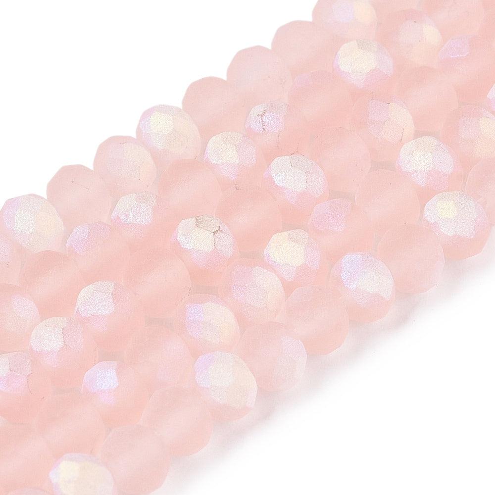 Facetkralen frosted AB plated pink 4x3,5mm - ±113 stuks-Kralen-Kraaltjes van Renate