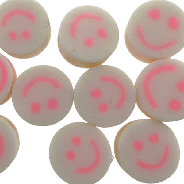 Fimo Smiley licht-roze 10mm - 10 stuks-Kralen-Kraaltjes van Renate