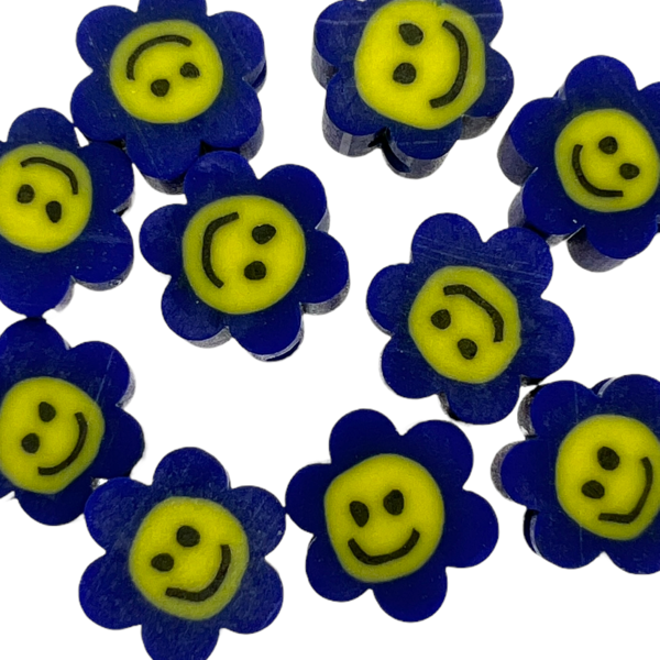 Fimo bloem donker blauw smiley 10mm - 10 stuks-Kralen-Kraaltjes van Renate