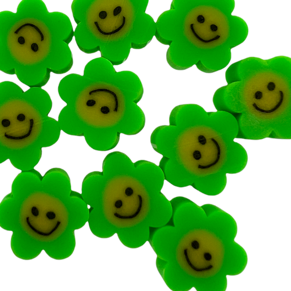 Fimo bloem groen smiley 10mm - 10 stuks-Kralen-Kraaltjes van Renate
