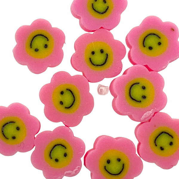 Fimo bloem licht roze smiley 10mm - 10 stuks-Kralen-Kraaltjes van Renate