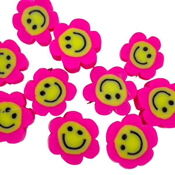 Fimo bloem roze smiley 10mm - 10 stuks-Kralen-Kraaltjes van Renate