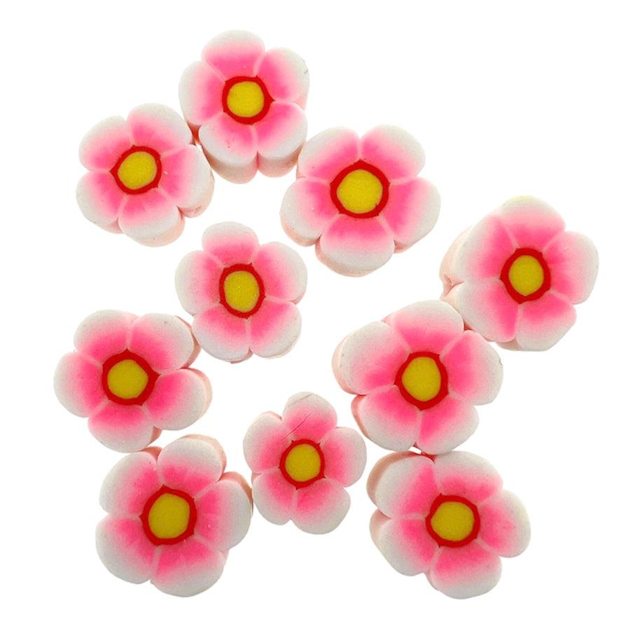 Fimo bloemetjes mix roze 10mm - 10 stuks-Kralen-Kraaltjes van Renate