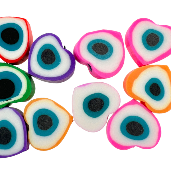 Fimo evil eye hartjes mix 10mm - 10 stuks-Kralen-Kraaltjes van Renate