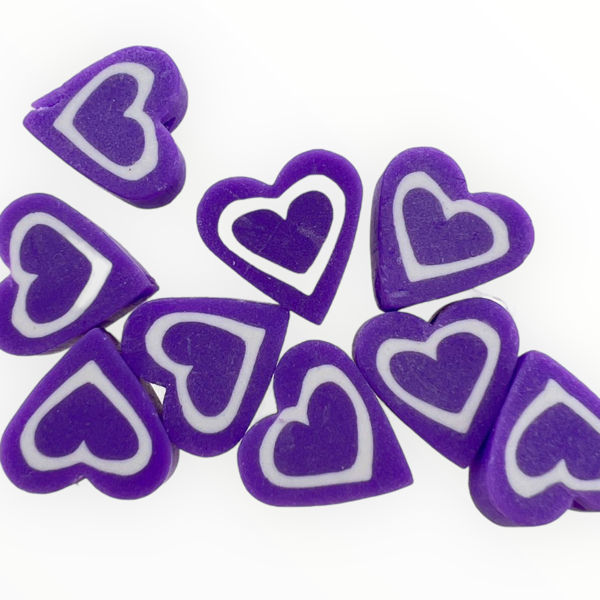 Fimo hartje Lila-wit 10mm - 10 stuks-Kralen-Kraaltjes van Renate