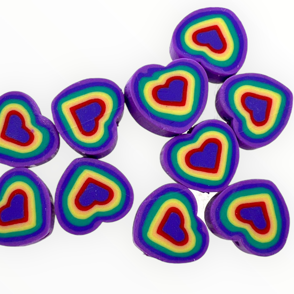 Fimo hartje Paars/regenboog 10mm - 10 stuks-Kralen-Kraaltjes van Renate