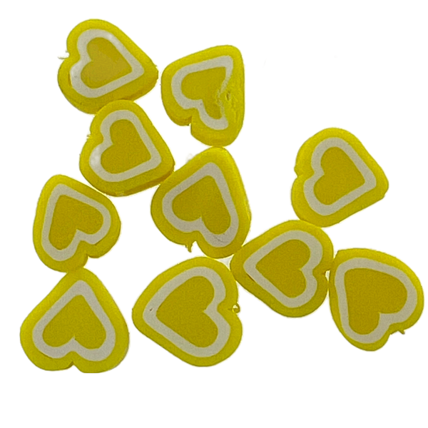 Fimo hartje geel-wit 10mm - 10 stuks-Kralen-Kraaltjes van Renate