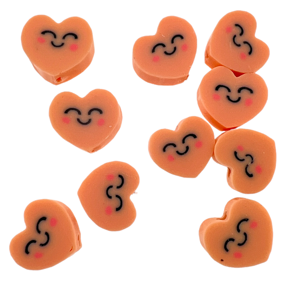 Fimo hartje gezicht oranje 10mm - 10 stuks-Kralen-Kraaltjes van Renate