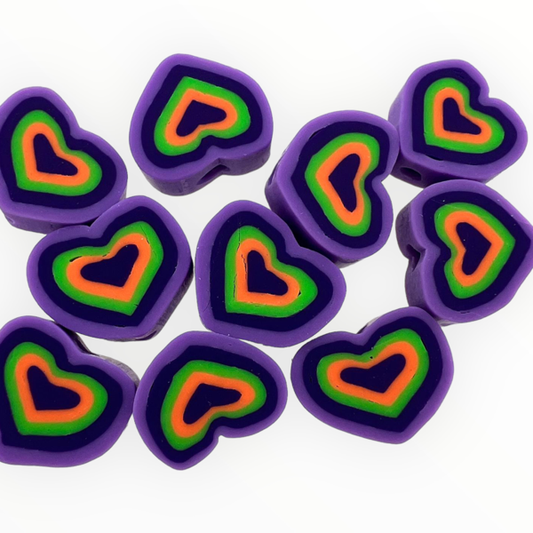 Fimo hartje paars-multicolor 10mm - 10 stuks-Kralen-Kraaltjes van Renate