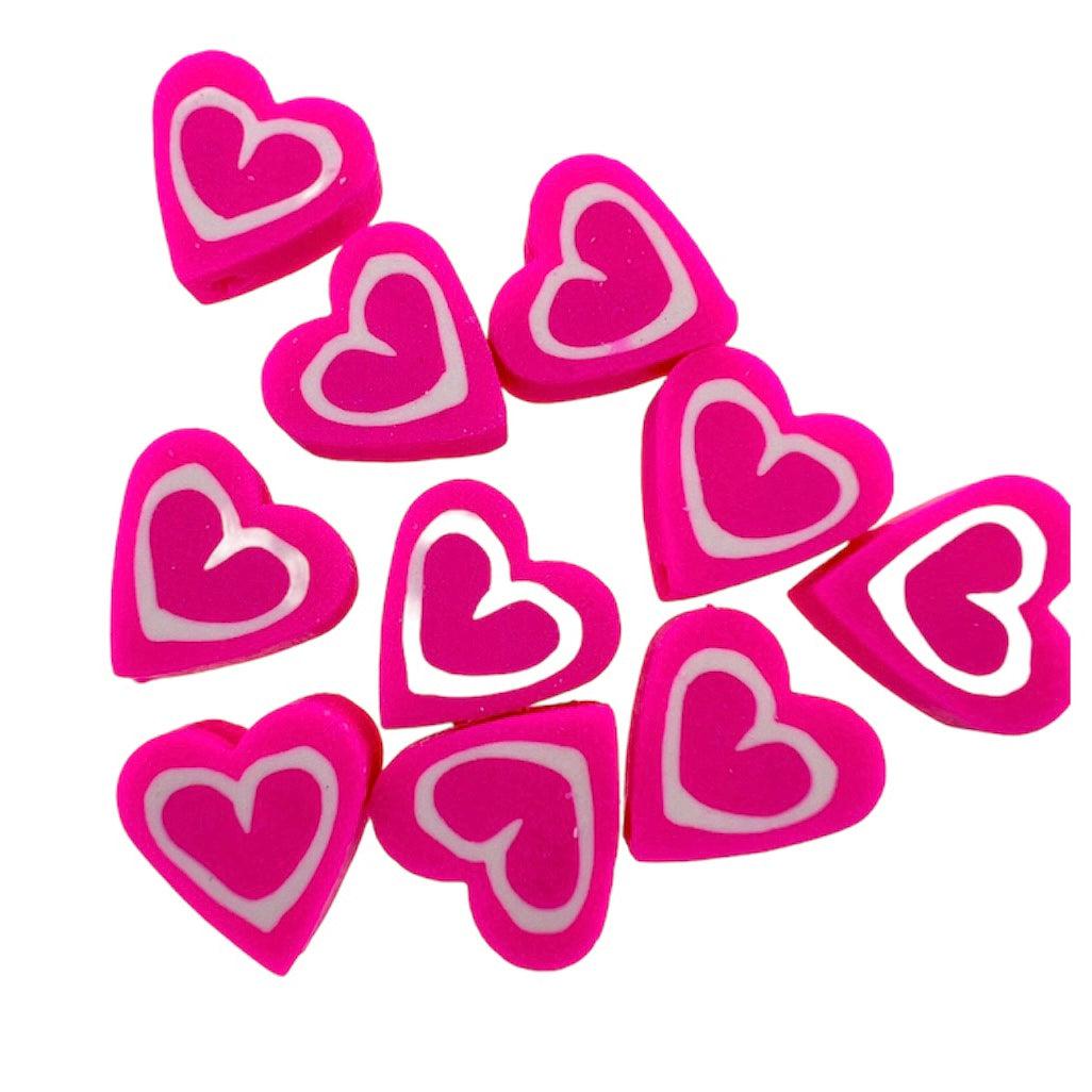 Fimo hartje roze/wit 10mm- per 10-Kralen-Kraaltjes van Renate