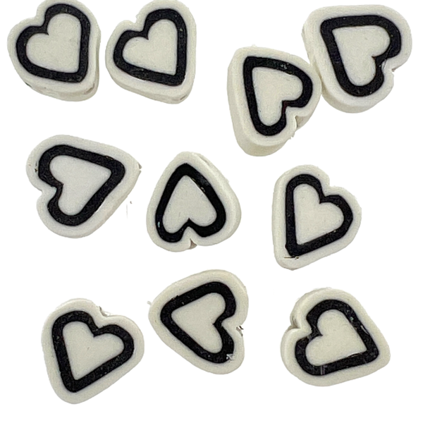 Fimo hartje wit-zwart 10mm - 10 stuks-Kralen-Kraaltjes van Renate