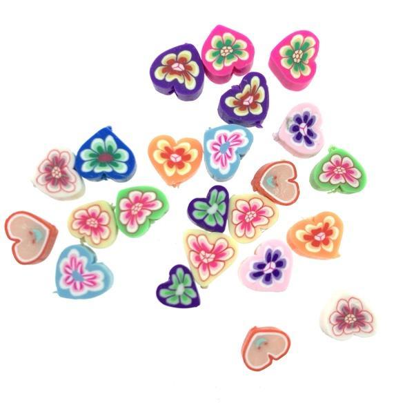 Fimo hartjes met bloem mix 6mm - 15 stuks-Kraaltjes van Renate