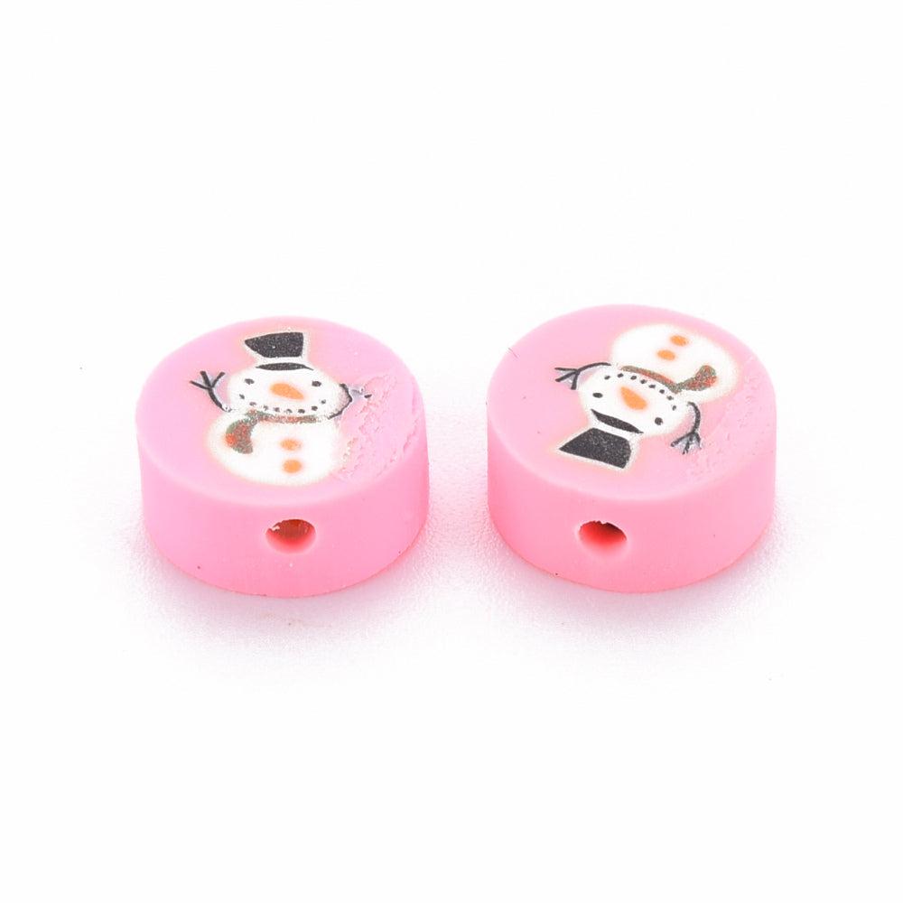 Fimo kraal roze sneeuwpop 10mm - 10 stuks-Kralen-Kraaltjes van Renate