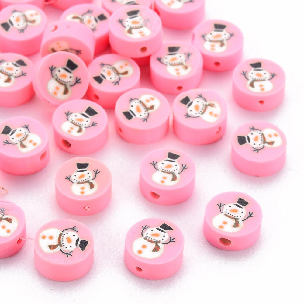 Fimo kraal roze sneeuwpop 10mm - 10 stuks-Kralen-Kraaltjes van Renate