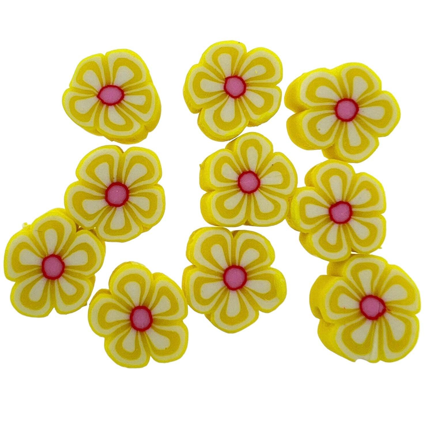 Fimo kralen bloem geel-roze 10mm - 10 stuks-Kralen-Kraaltjes van Renate