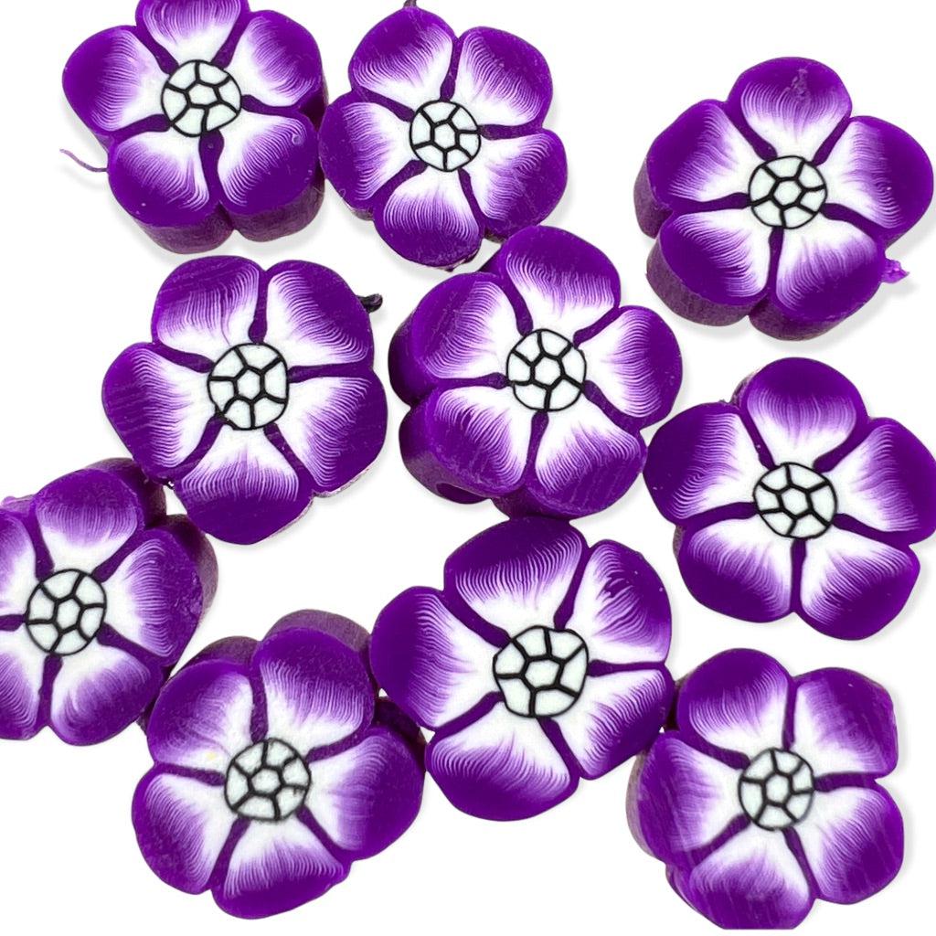 Fimo kralen bloem paars ±10mm - 10 stuks-Kralen-Kraaltjes van Renate